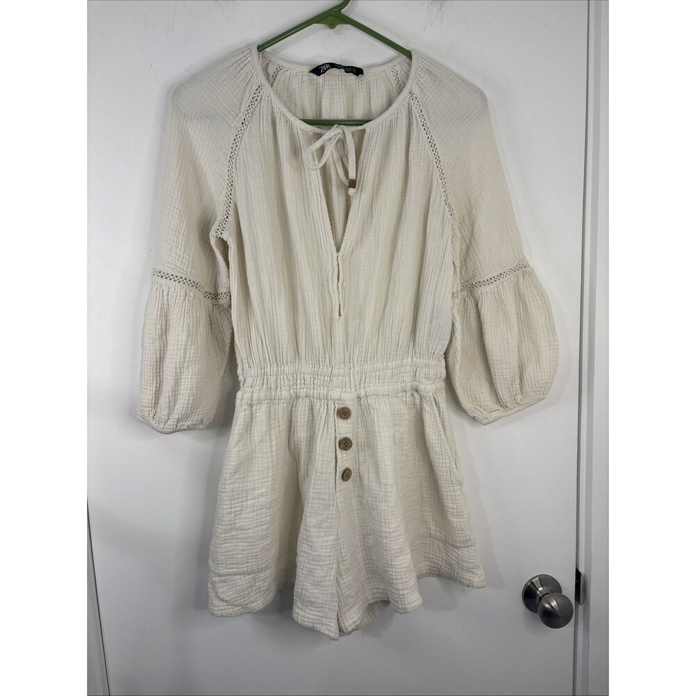 ZARA RUSTIC SHORT MINI JUMPSUIT PLAYSUIT ONE-PIECE WITH‎ LACE TRIMS SMALL